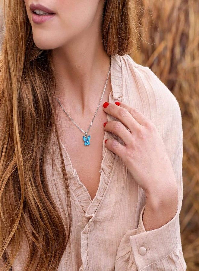 Bestyle Sterling Silver Butterfly Necklace, Butterflies December-Blue Topaz Birthstone Necklaces Hypoallergenic Silver Necklace Delicate Everyday Jewelry Gift for Women - Image 4
